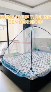 Mùng chụp tự bung cao cấp có cửa Mùng chụp đỉnh nhọn thông minh - Mùng gấp gọn tiện lợi tiết kiệm không gian phòng ngủ - Ben Ben
