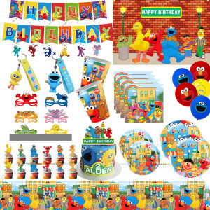 Hasbro | Cartoon SEsame-Streets Birthday Party Set Supplies Kids Tableware Cup Plate Keychain Balloon Cake Topper Banner Party Decoration