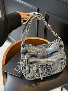 Retro Denim Single Shoulder Bag Small Backpack Lazy Style Travel Commute Lightweight Crossbody Bag Casual Simple Style Womens Bag
