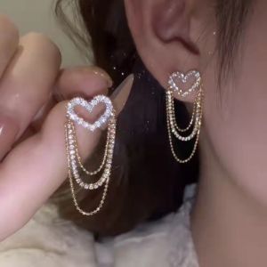 BESFOME Ins แฟชั่นพู่ Hollow Heart Multi-Layer เพชรขายร้อนต่างหูผู้หญิงเกาหลี แฟชั่น Rhinestone Pearl ต่างหู เครื่องประดับของขวัญ