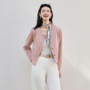 XIANGYING | Pink Faux Suede Sweet True Shoulder Jacket
