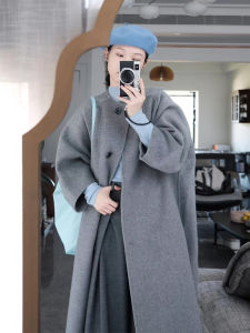 Gray Woolen Coat Womens 2024 New Autumn Winter Korean Style Small Size Winter Middle Length Button Pocket Straight Cut