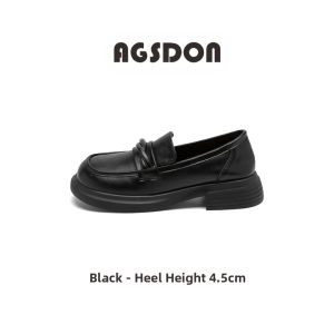 Agsdon | Black Platform Slip-On Loafers British Style Leather
