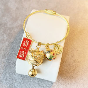 Lucky Lion Dance Bell Keychain Pure Copper New Year Good Luck Yellow Bronze Key Pendant Creative Gift Small Ornament
