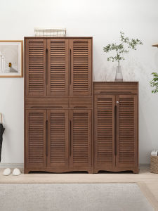 Rustic Solid Wood High-rise Shoe Cabinet Large Capacity Entrance Hallway American Style Home Furniture Storage Organizer