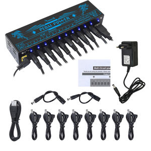 Amuzik ที่เหยียบกีตาร์แหล่งจ่ายไฟ DC แบบแยก10ช่องสำหรับแหล่งจ่ายไฟ9V/12V/18V เอาต์พุต DC และพอร์ตชาร์จ USB แบบสั้น