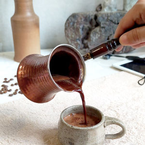 Handmade Thickened Coffee Pot Copper Original Roast Coffee Kettle Fire Cooking Heat Resistant Anti Scalding Wood Handle