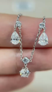 TDG 10K White Gold Lab-Grown Diamond Mixed Cut Drop Necklace