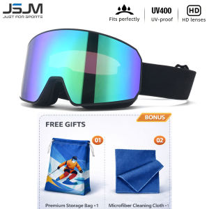 JSJM Adults Double Layer Anti-Fog Ski Goggles UV400 Snowboard Snowmobile Glasses with Storage Bag & Cleaning Cloth