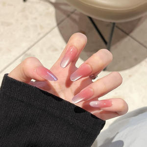 Wearable Nail Art Cats Eye Middle Long Glass Bead White Enhancing Summer Nail Tips Finished Product New Model Nail Decorations