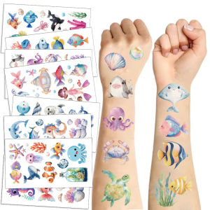 10 Sheets Sea Animals Tattoo Sticker Temporary Fake Tattoo Arm Hands Body Waterdichte Tatouages Pour Gift Kids Toys