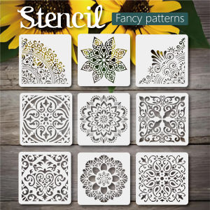 9Pcs 20×20cm Mandala Wall Painting Stencils Reusable Templates for DIY Wall Home Decoration Wood Tote Bag Journal Craft