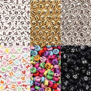 100-500PCS Mixed Zodiac Beads Acrylic Round Flat Spacer Constellation Beads For Jewelry Making Diy Bracelet Necklace Accessories