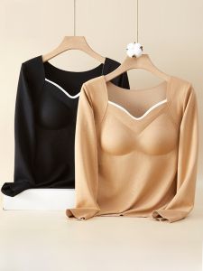 MiiOW | Warmth Innerwear Womens Slim Fit Base Shirt With Chest Pad Autumn Winter Indoor Wear Top No Need To Wear Bra Cat Person