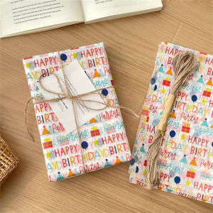 Birthday Wrapping Paper Birthday Gift Tissue Paper 20 Sheets Colorful Gift Wrap Paper and Jute Twine