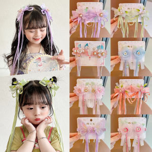 Elegant Ancient Chinese Style Hair Accessories for Girls Children Flower Sash Hair Clips Toddler Girls Traditional Costume Hairpins