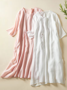 Flowing Cotton Linen Long Dress Large Size Womens Zen Tea Clothing Retro plus Size Robe Summer Loose Flax Dress A-Line Skirt