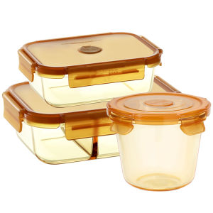 EKCO Amber Glass Lunch Box Microwave Safe Fridge Preservation Container Office Workers Carry Meal Box ness Storage Box