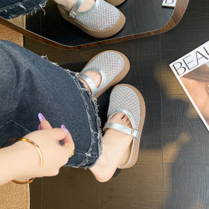 Large Size Womens Sandals Breathable Mesh Upfront Thick Heel Summer Outdoor Beautiful Slip-On Casual Style Comfortable Slip-On