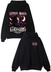 Bandai | Demon Slayer Fall/Winter Halloween Cosplay Hoodie 2025 Classic Anime Kokushibo Character Print Loose and Plush Hooded Sweatshirt
