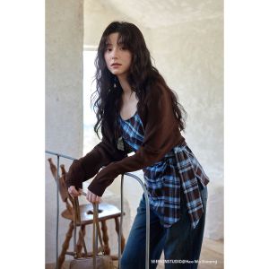 Bộ 2 Món Áo Khoác Len Kẻ Ô Vuông Phong Cách Hàn Quốc Mùa Thu Đông Cho Người Nhỏ