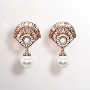 💖Swarovski💖Idyllia Mixed Cut Rose Gold Shell Diamond Pearl Earrings S925 Sterling Silver Womens Fashion Earrings Hypoallergenic Non-allergenic Valentines Day Gift Birthday Gift for Girlfriend Bestie