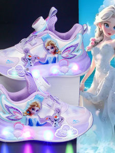 Princess Style Kids Running Shoes Breathable Leather Surface Fluorescent Childrens Sports Shoes Autumn Winter Waterproof Low Top