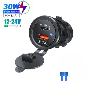 Multi Ports Car Charger PD QC3.0 USB Charger Socket with Digital Voltmeter 12V/24V for Motorcycle Car Boat Marine Truck Bus