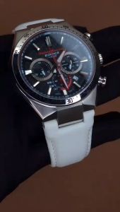 Casio Edifice EQS-800HR Chronograph Honda Racing Edition Strap Kulit Putih