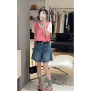 YUEZHONGWEI | Eco-friendly False Two-Piece Ice Silk Knit Top Womens Summer 2026 New Unique Design Loose and Slim Lightweight