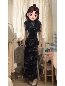 Váy Dài Cạp Cao Họa Tiết Hoa Phong Cách Mới Trung Quốc Cho Nữ Mùa Hè Gợi Cảm Cổ Điển Váy Bó Sát Cỡ Lớn