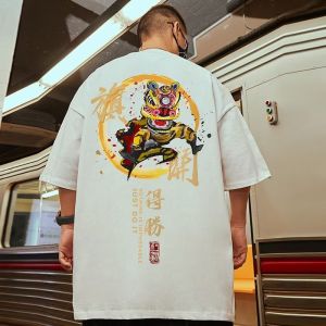 Loose Fit Short Sleeve T-Shirt plus Size Chinese Culture Print Comfortable Breathable Mens Fashion Casual Summer Top