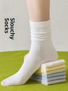 Miiow | Womens Long Cotton Socks Breathable Moisture Wicking Mid-Calf Pure Color Antibacterial Odor Control Soft Comfortable Socks