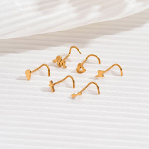 6pcs Stainless Steel Nose Stud Nose Piercing Snake Cross Nose Ring Nariz Bone Studs Nostril Screws for Women Man Body Jewelry