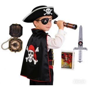 Pirate Cape Hat Toy Set for Boys Girls Skull Pirate Cosplay Costume Halloween Party Fancy Dress Outfit Kids Birthday Party Gift
