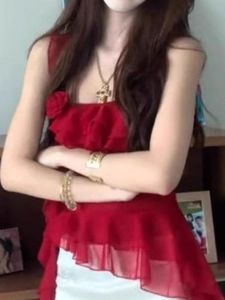 chaqi | Pure Desire Hot Girl Red Hanging Neck Strap Vest Women Summer New Slimming Outerwear Short Beautiful Top Commute Style Solid Color