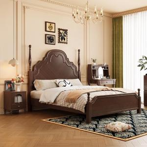 JINWUCANGJIAO | American Retro French Colonial Vintage Walnut Finish Double Bed