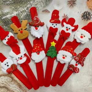 Anglebabylife 5Pcs Christmas LED Slap Bracelet Kids Flannel Wristband Holiday Snowman Santa Tree Reindeer Slap Bands Christmas Gift