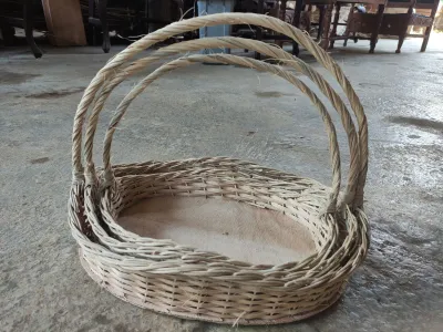 keranjang rotan model ombak sepaket isi 3
