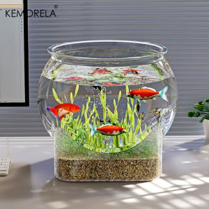 1PCS Round Shatterproof & Scratch-Resistant High-Transparency Fish Tank - Small Desktop Hydroponic Goldfish Tank for Office Home