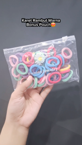Ikat Rambut Elastis Wanita 50pcs Bahan Nylon Premium Nyaman Anti Patah Bonus Pouch Fashionable