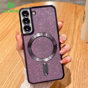 FLOVEME Glitter Plating Transparent Soft Phone Case For Samsung S24 Ultra S24+ S24 S23 S22 S21 Ultra Plus With Lens Film Wireless Charging TPU Shockproof Back Cover For Samsung S24 S23 S22 S21