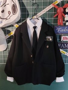 เสื้อเบลเซอร์สไตล์เท่ๆสำหรับผู้ชายเสื้อสูททรงหลวมสไตล์เพรพพี้แมทช์ลุคง่ายสำหรับฤดูใบไม้ผลิและฤดูใบไม้ร่วงเสื้อสูทสำหรับผู้ชาย DK มีดีไซน์นิยมในคนกลุ่มหนึ่ง