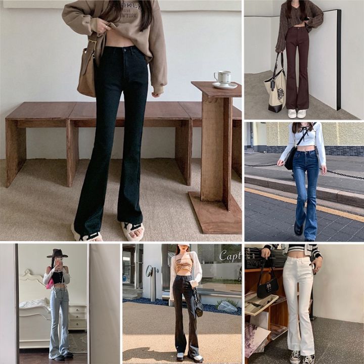 Korean Retro Flared Pants High Waist Flare Jeans Women Black Flare