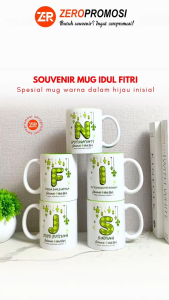 Mug Warna Hijau Idul Fitri Inisial Nama - Kado Lebaran