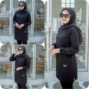 TUNIK POLOS 06> POLOS COKLAT BELAH PINGGIR TANGAN KERUT PAKAI KARET JAHITAN BELAH PINGGIR