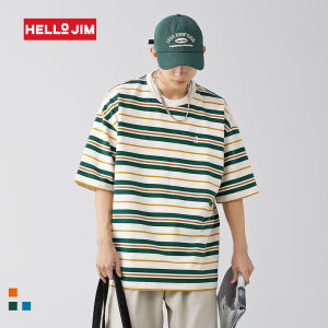 HELLO JIM Stripe T shirt For Men 2023 New Style 100% cotton Oversize Tshirt Loose Tshirt Men K1724