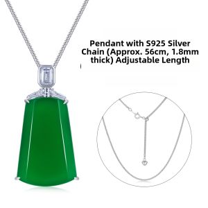 AILEQ | Jade Pendant Necklace 925 Sterling Silver Natural Chalcedony Full Green