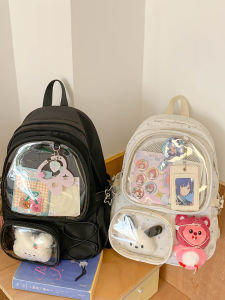 Hego 2025 New Cute Transparent Anime Convention Bookbag Large Capacity Dual Shoulder Bag for Female Students Japanese Style Barley