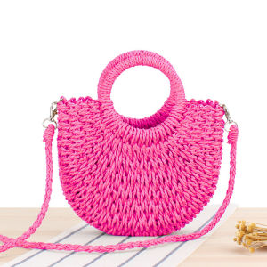 Mini Semi-circle Rattan Straw Crossbody Bag for Women Summer Handwoven Travel Beach Tote Bags